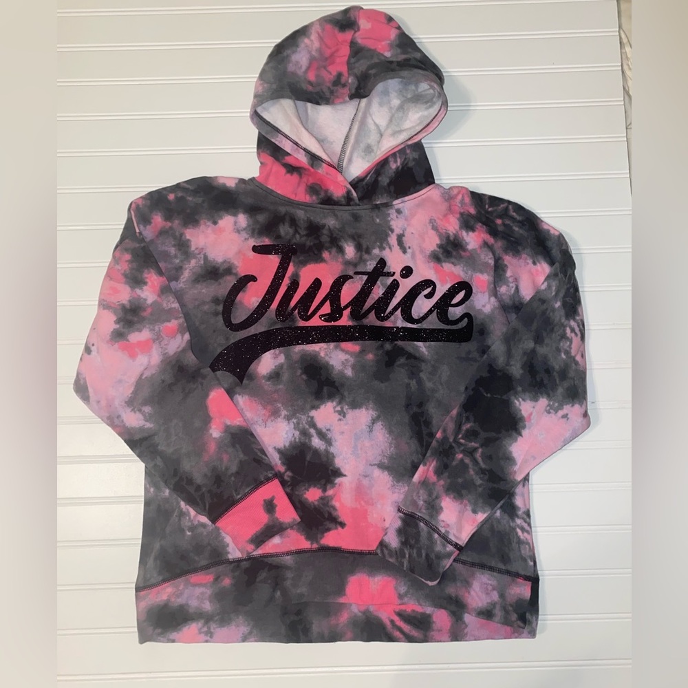 Justice Tye Dye Pink Black Sweatshirt Hoodie Girls Size XL 14/16